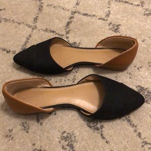 Two-tone Canvas and Vegan Leather Pointy Toe Flats